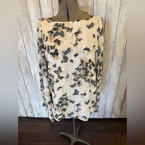 Tramp Cream Butterfly Print Flowy Shirt
